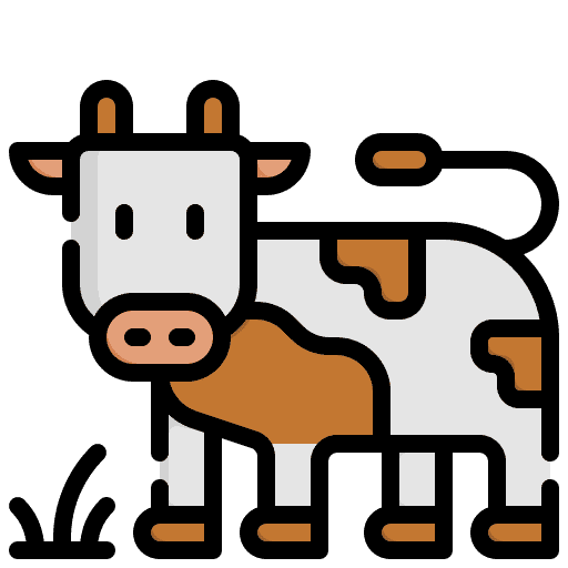 رسم كرتوني لبقرة صغيرة بجانبها عشب