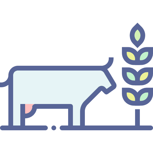 رسم كرتوني لبقرة بجانبها نبات صغير