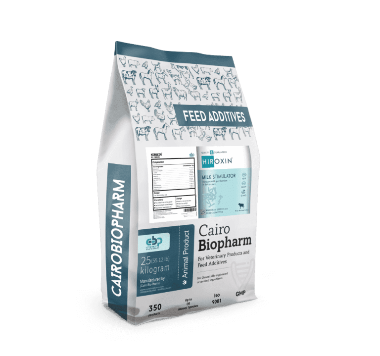 عبوة من منتج هيروكسين التي تعمل على توفير كافة احتياجات مواشي الحلاب