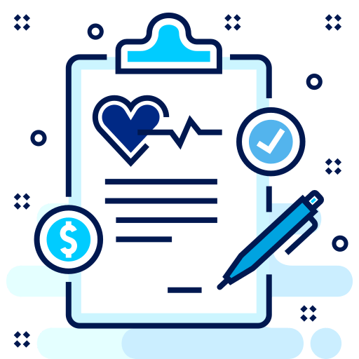 أيقونة استمارة طبية تضم رموزا للصحة والتكاليف والتأكيد