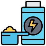 عبوة مكمل غذائي مع ملعقة تحتوي على مسحوق البروتين