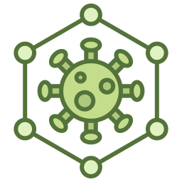 أيقونة توضيحية لفيروس داخل إطار سداسي